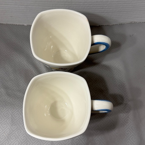 Branciforti Caltagirone Italy HandPainted Flower Leaf Design Mugs Cups Set of 2 - Picture 5 of 10